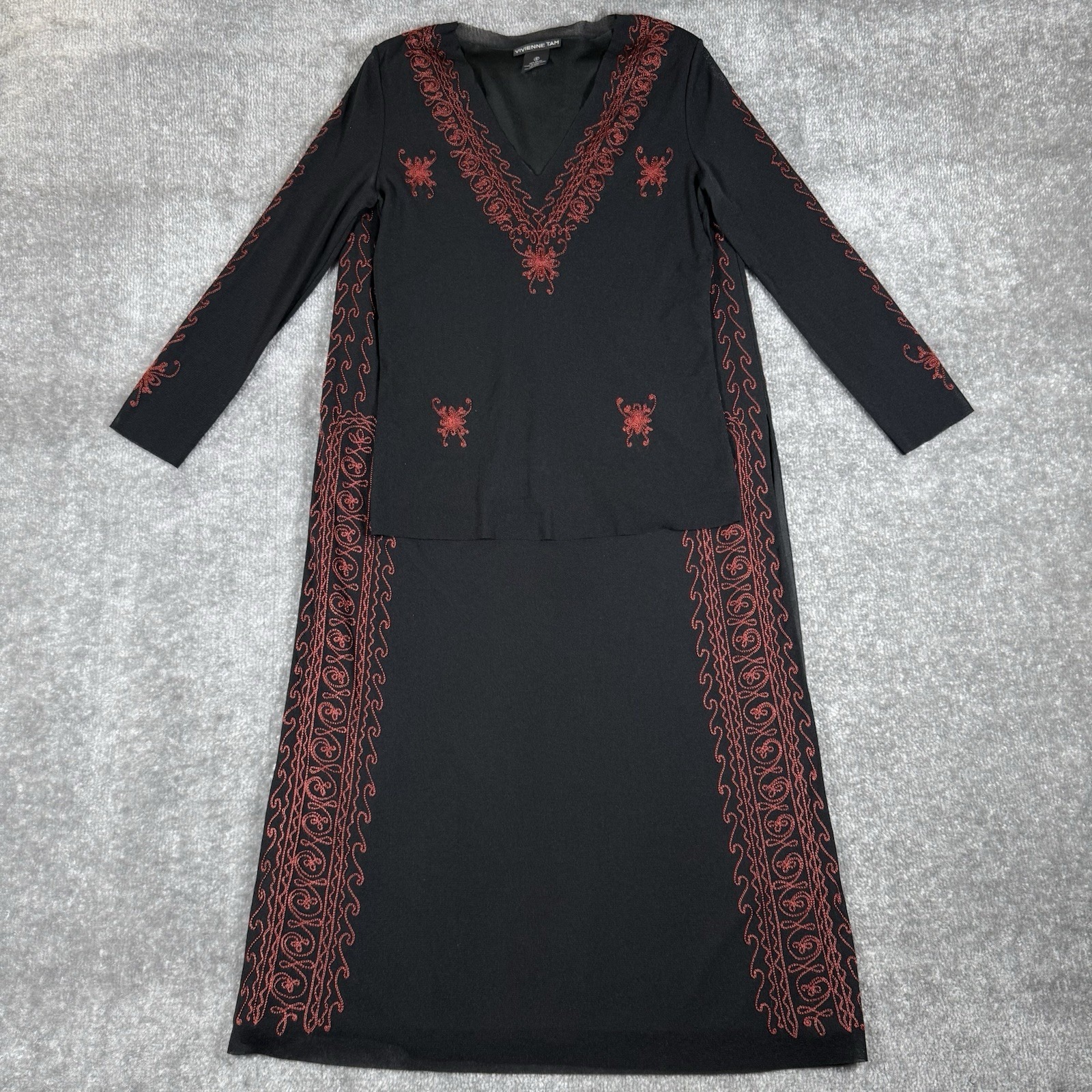 Vintage Vivienne Tam Top Skirt Set Women's Size 0 Black Mesh Embroidered Lined